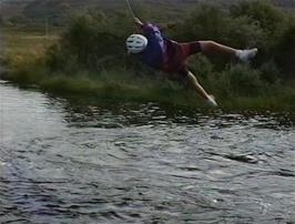 Lukas remains dry on a daring swing